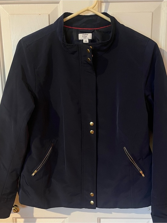 crown & ivy Jackets & Blazers - Crown & Ivy Petite Navy Utility Jacket PM Gold Zip Lightweight